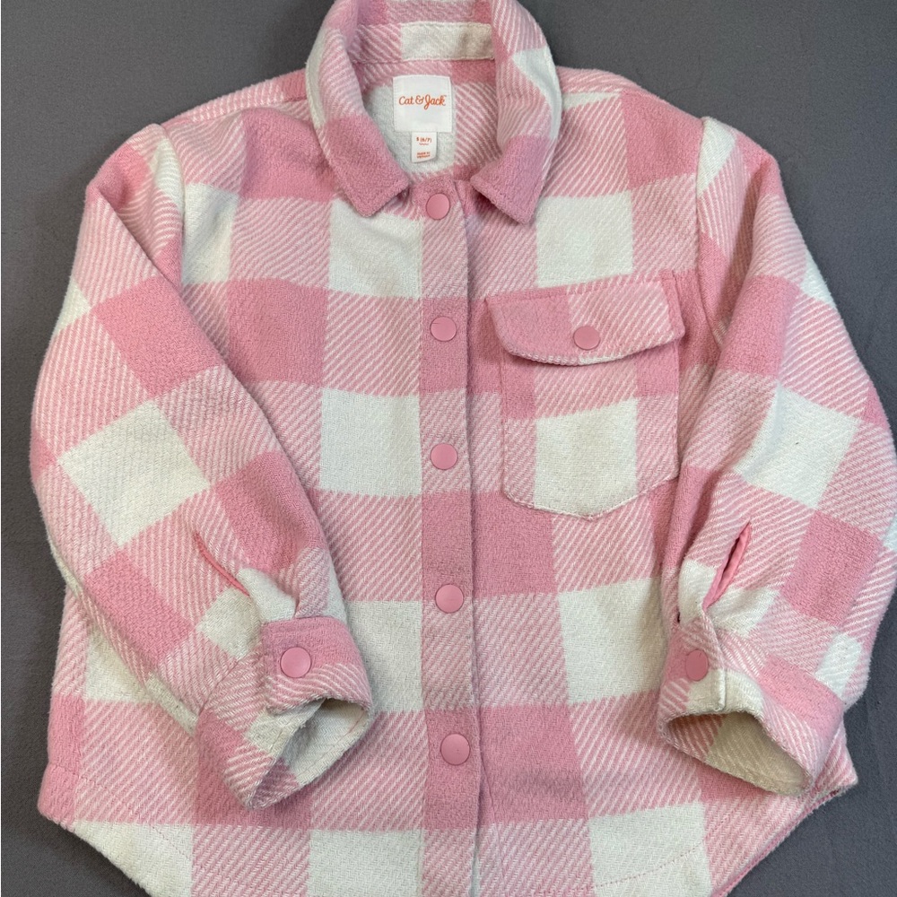 Cat & Jack Pink and White Shacket Size S 6/7